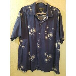 Banana Republic Mens Hawaiian Button Down Shirt Short Sleeve XL 100% Cotton Blue